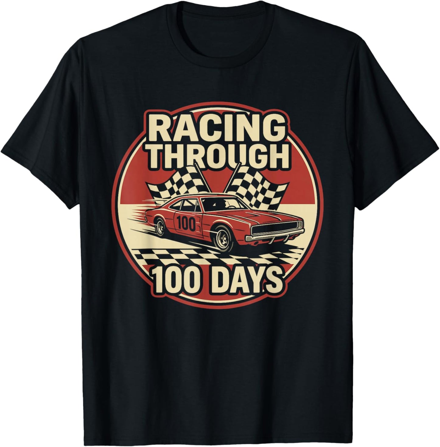 100 Days of School Race Car Racing Happy 100th Day T-Shirt - T-Shirt | Black