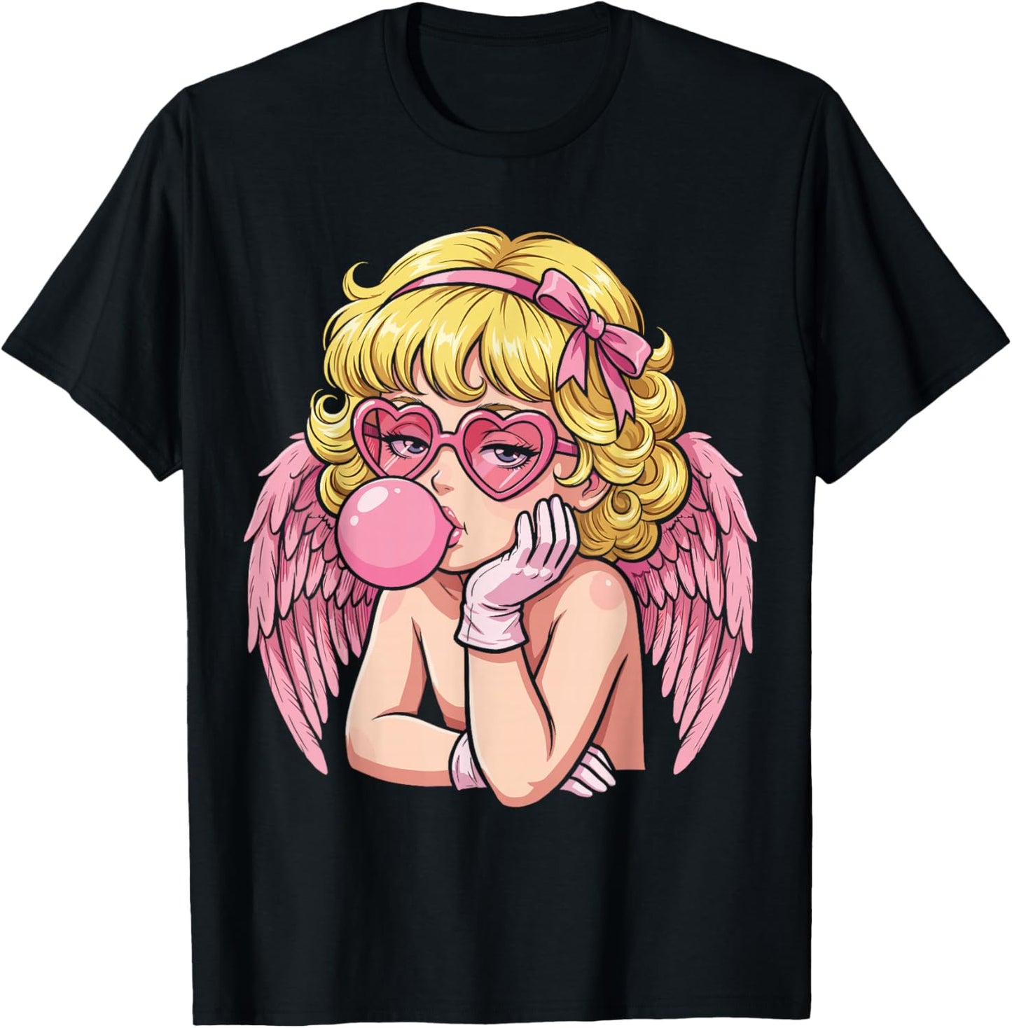 Cute Anime Cupid Blowing Bubble Gum T-Shirt - T-Shirt | Black