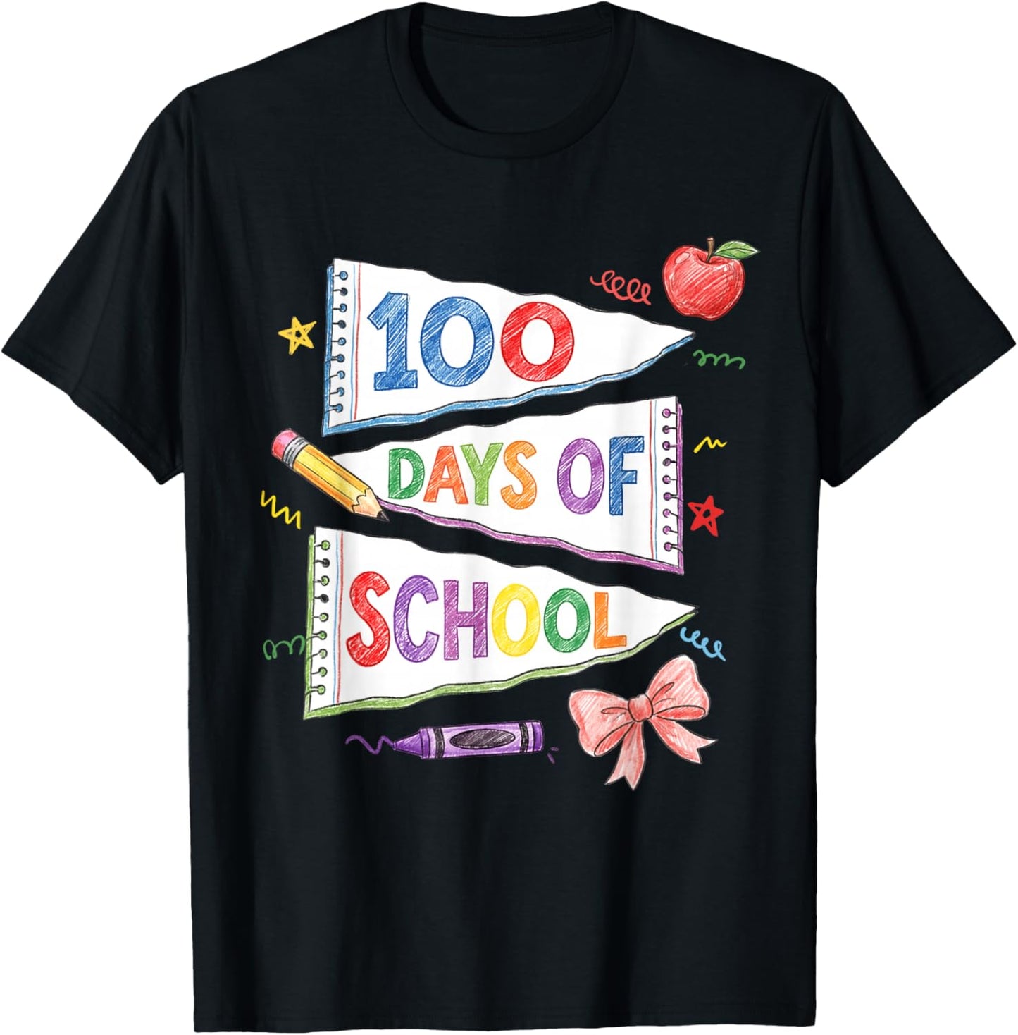 100 Days of School Pencil Coquette Bow Teachers Girls Kids T-Shirt - T-Shirt | Black