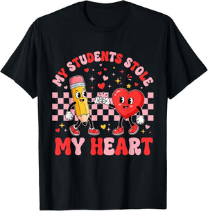 My Students Stole My Heart Cute Teacher Valentines School T-Shirt - T-Shirt | Black
