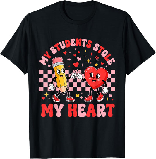 My Students Stole My Heart Cute Teacher Valentines School T-Shirt - T-Shirt | Black