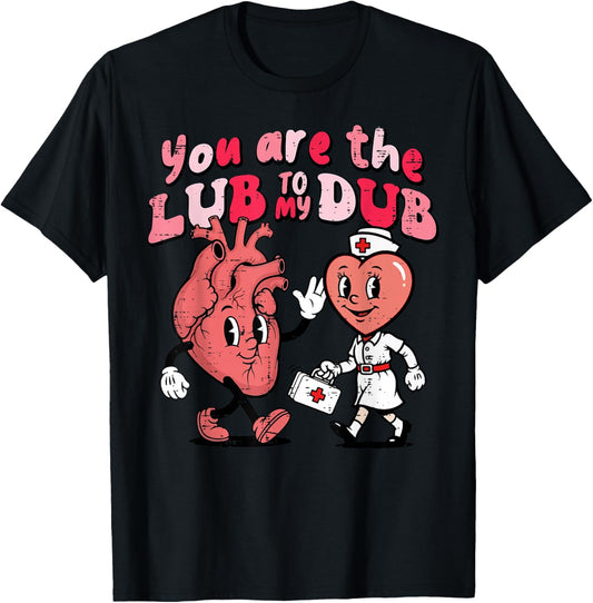 Valentines Day Nurse Lub to My Dub Cardiac Scrub Top Women T-Shirt - T-Shirt | Black