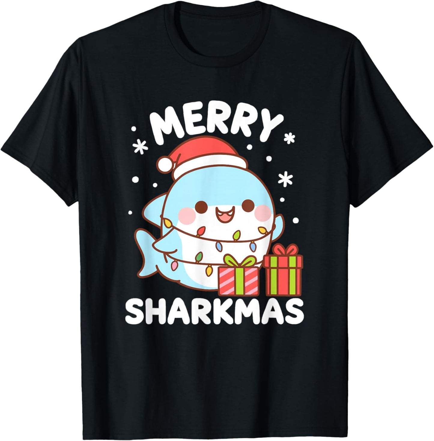 Merry Sharkmas Cute Kawaii Shark Christmas Xmas Holiday T-Shirt - T-Shirt | Black