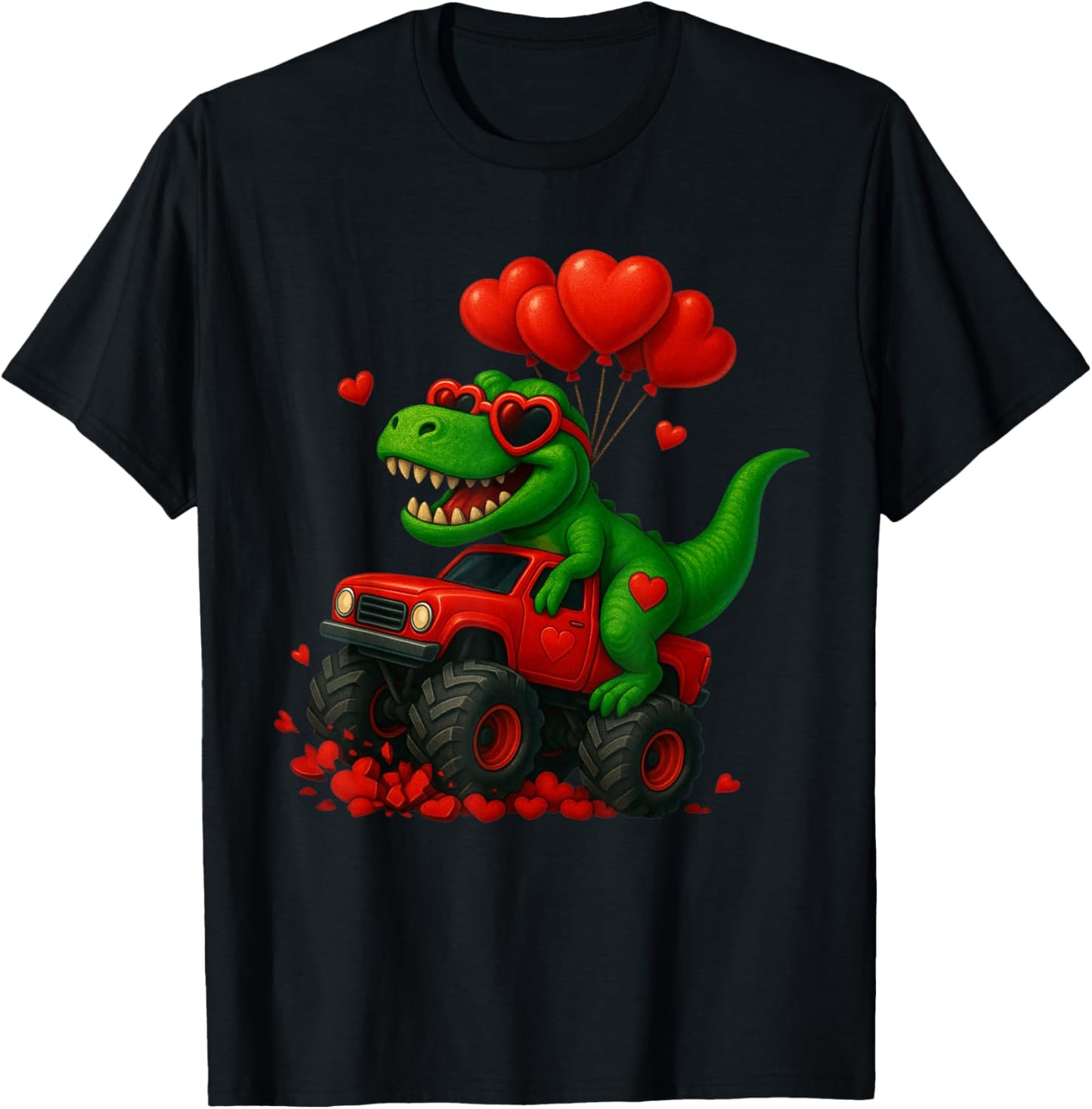 Valentines Day T Rex Riding Monster Truck Funny Toddler Boys T-Shirt - T-Shirt | Black