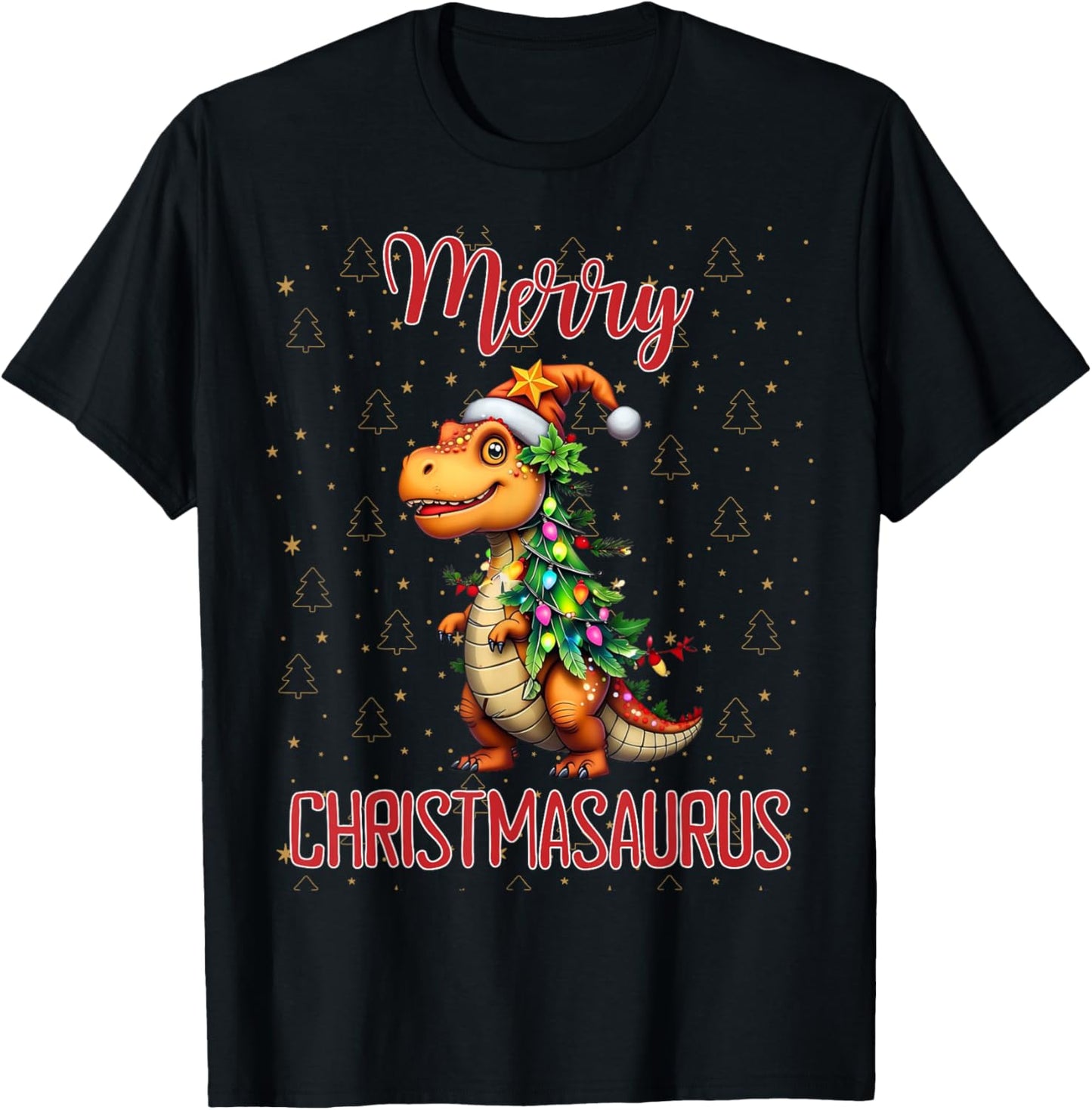 Fanny Merry Christmasaurus Dinosaur Christmas Tree TRex Xmas T-Shirt - T-Shirt | Black
