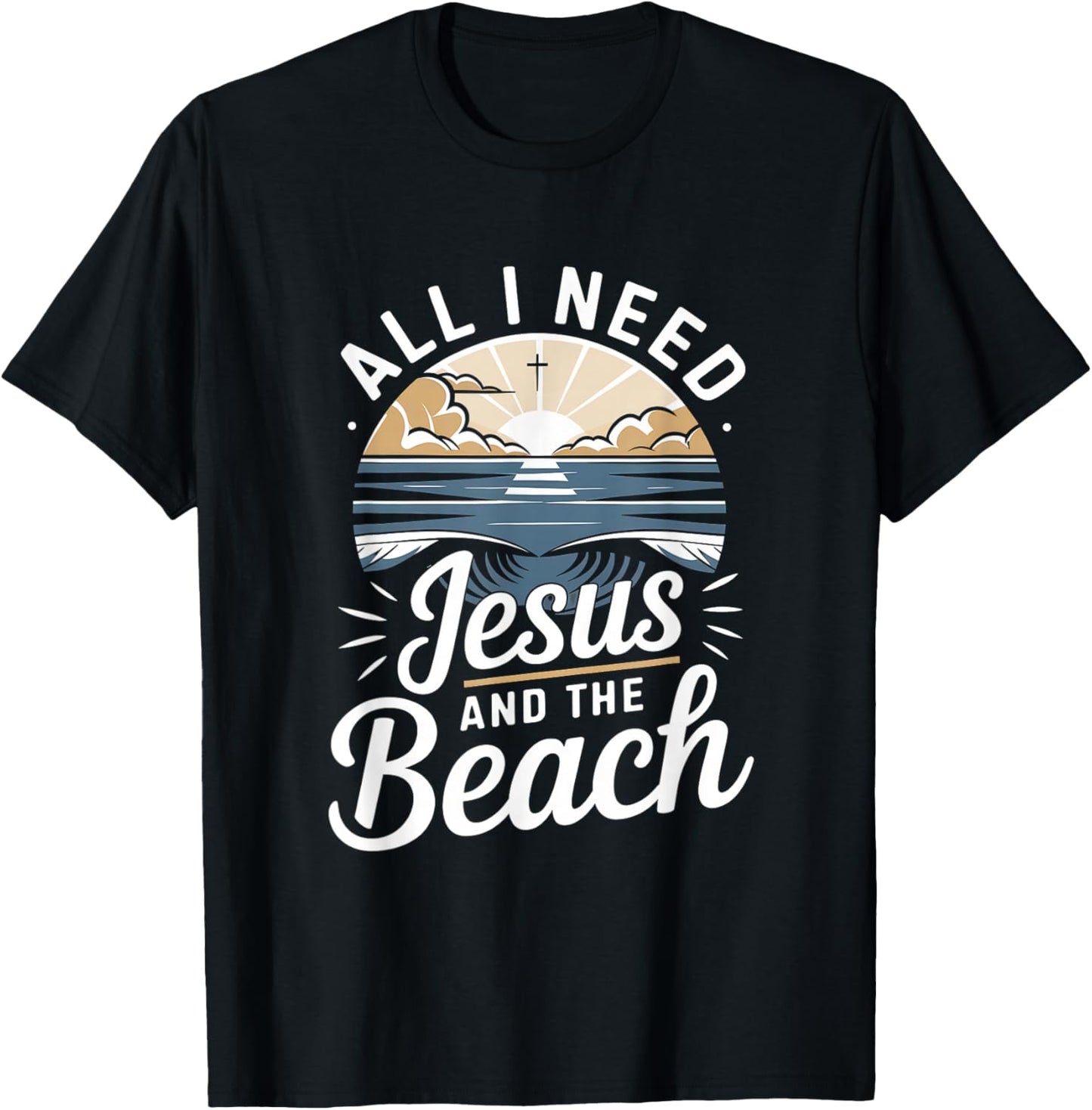 All I Need Jesus and The Beach Funny Christian Sun Vacation T-Shirt - T-Shirt | Black
