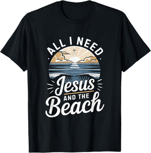All I Need Jesus and The Beach Funny Christian Sun Vacation T-Shirt - T-Shirt | Black