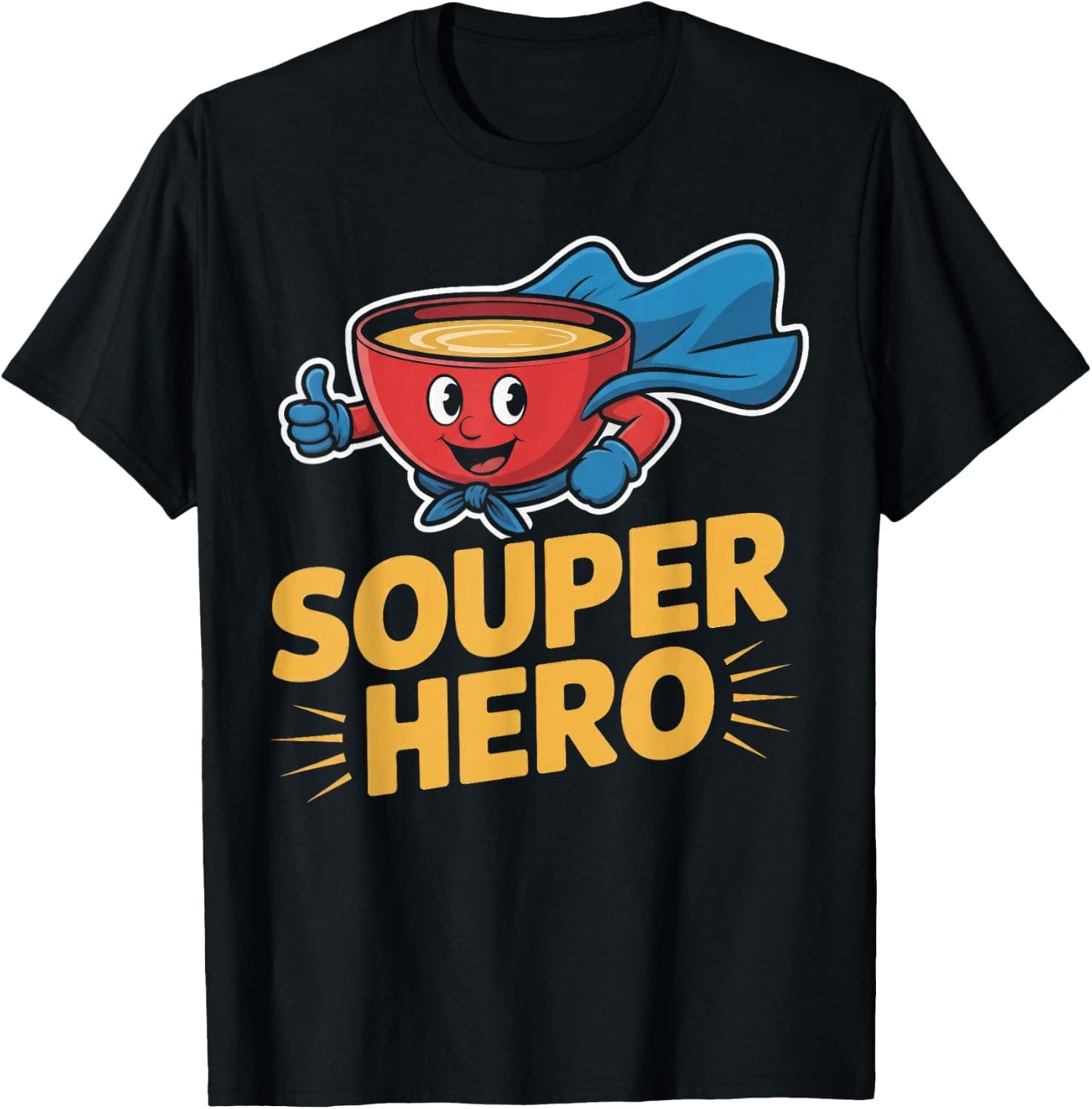 Souper Hero Funny Soup Bowl Cartoon Pun T-Shirt - T-Shirt | Black