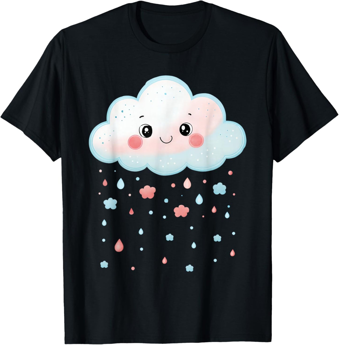 Cloud Raindrops Water White Cute Kawaii Funny Cloud T-Shirt - T-Shirt | Black