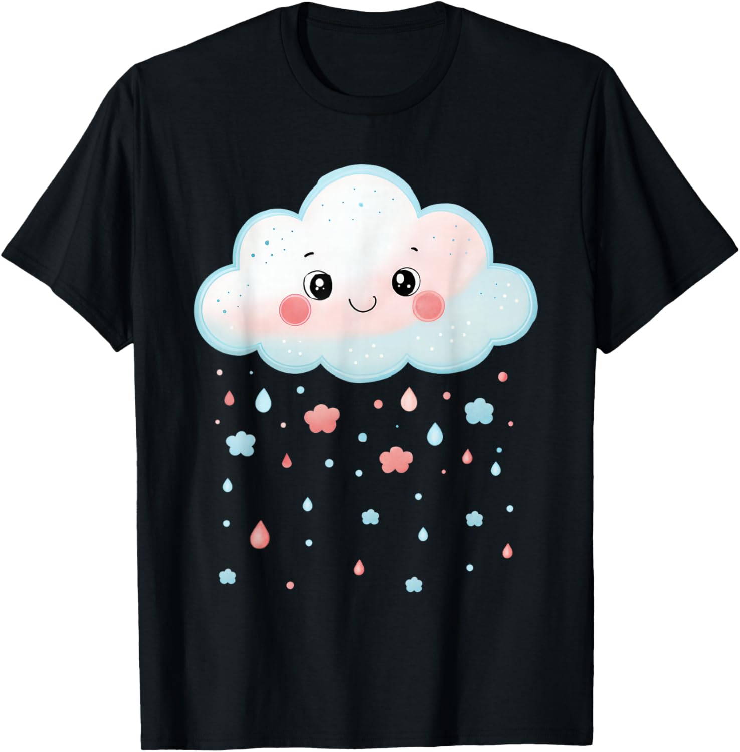 Cloud Raindrops Water White Cute Kawaii Funny Cloud T-Shirt - T-Shirt | Black