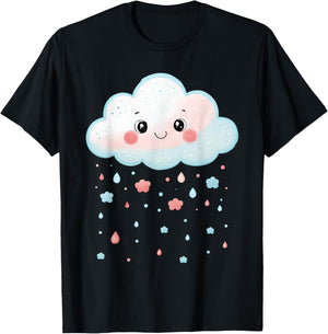 Cloud Raindrops Water White Cute Kawaii Funny Cloud T-Shirt - T-Shirt | Black
