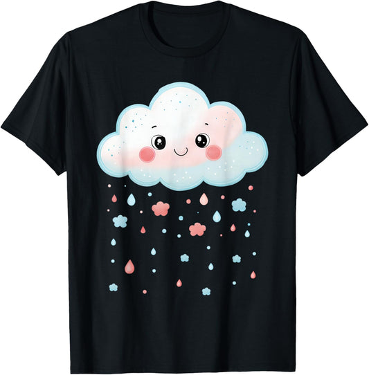 Cloud Raindrops Water White Cute Kawaii Funny Cloud T-Shirt - T-Shirt | Black