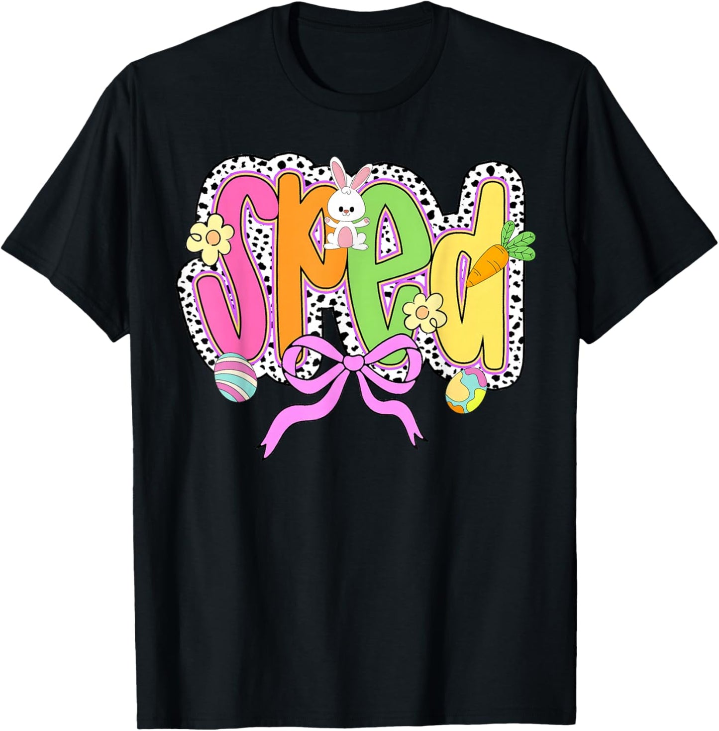 Happy Easter SPED Coquette Bow Bunny Eggs Women T-Shirt - T-Shirt | Black