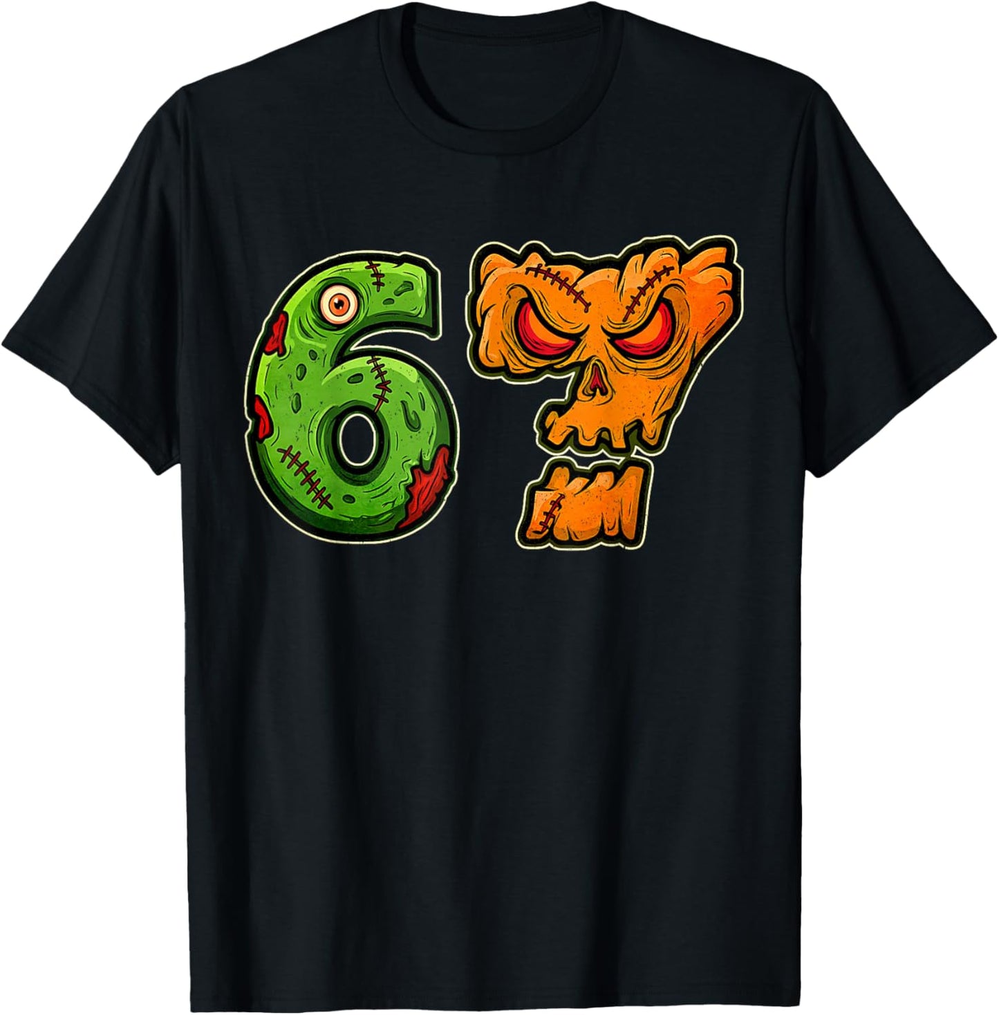 67 Zombie Pumpkin Six Seven Halloween Meme Costume T-Shirt - T-Shirt | Black