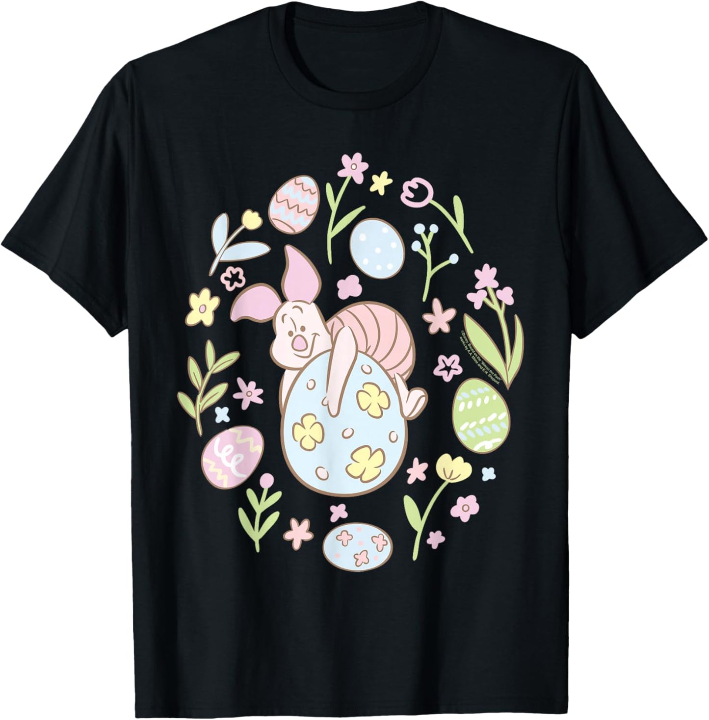 Disney Winnie The Pooh Piglet Easter Egg Pastel Spring Icons T-Shirt - T-Shirt | Black
