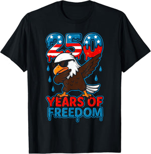 250 Years of Freedom Drip Kawaii Bald Eagle 250th Birthday T-Shirt - T-Shirt | Black