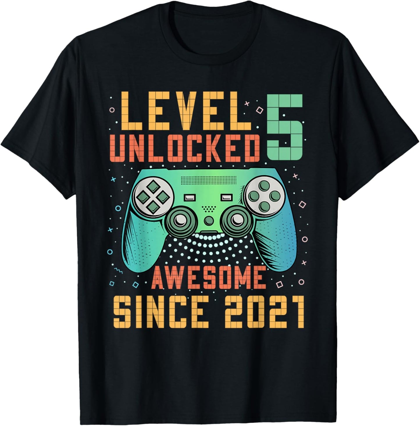 Level 5 Unlocked Awesome Since 2021 5th Birthday Boy T-Shirt - T-Shirt | Black