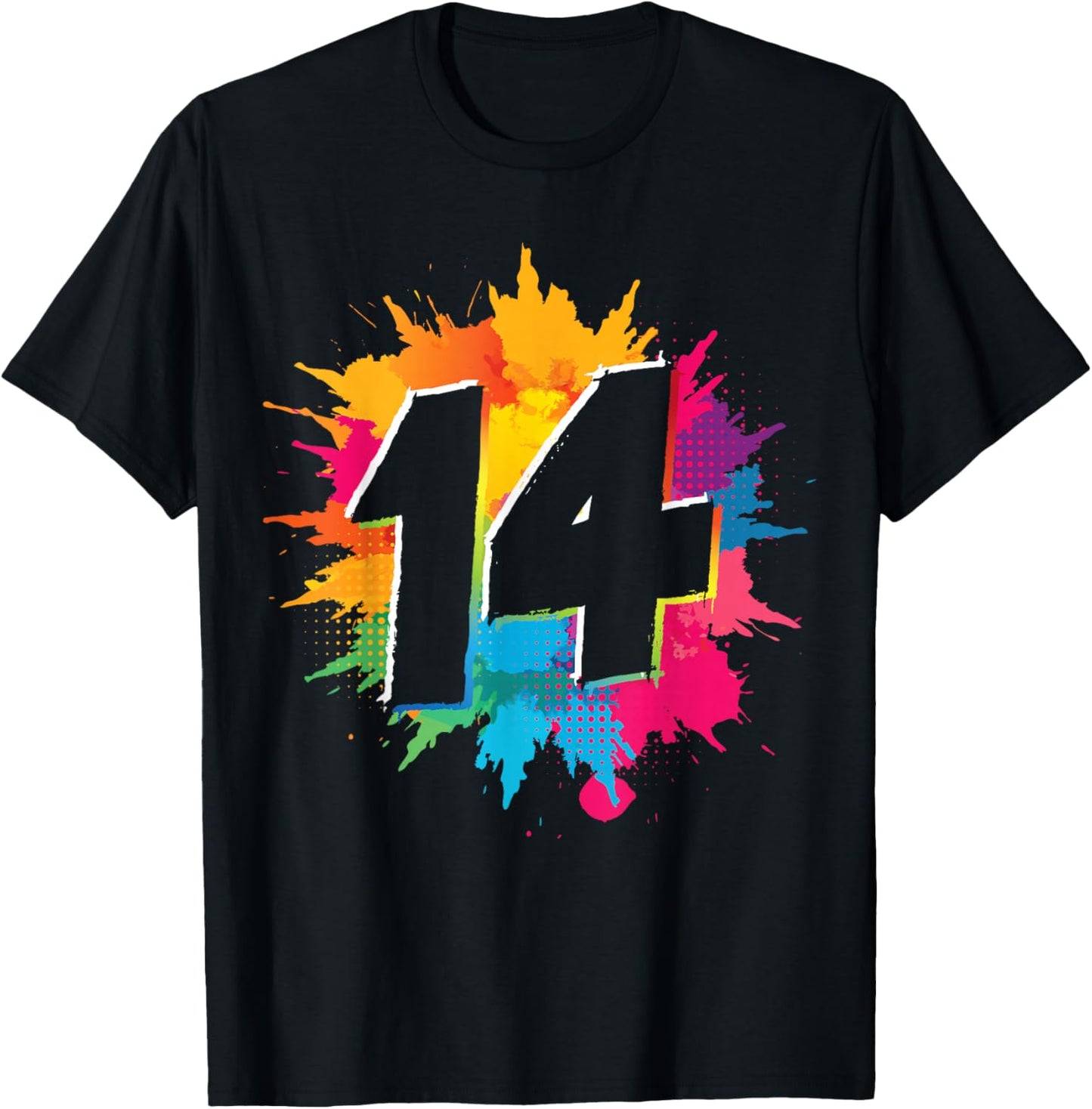 14th Birthday Colorful Paint Splashes 14 Year Old Girls Boys T-Shirt - T-Shirt | Black