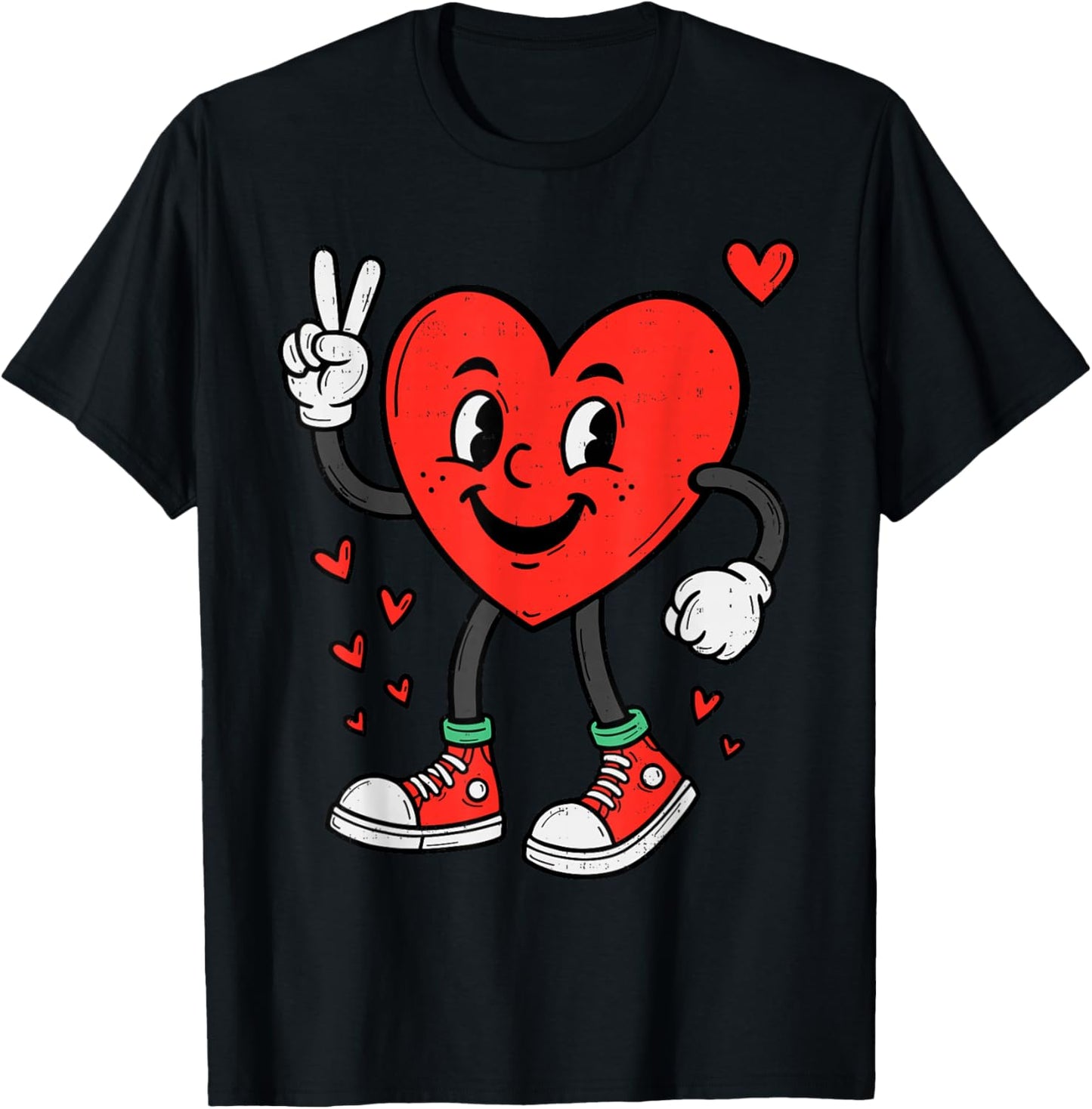 Heart Peace Hand Funny Valentines Day Boys Men Women Kids T-Shirt - T-Shirt | Black