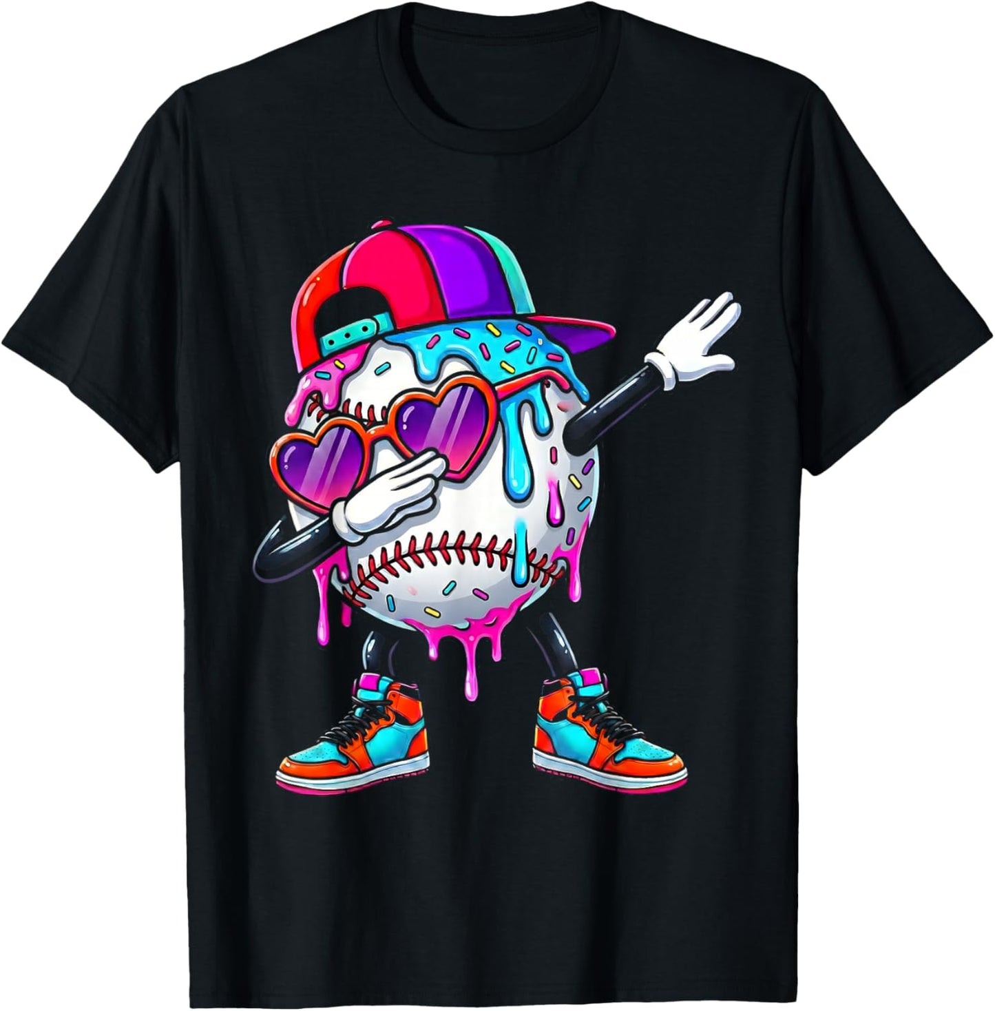 Baseball Ice Cream Drip Dabbing Sports Sprinkles for Boys T-Shirt - T-Shirt | Black