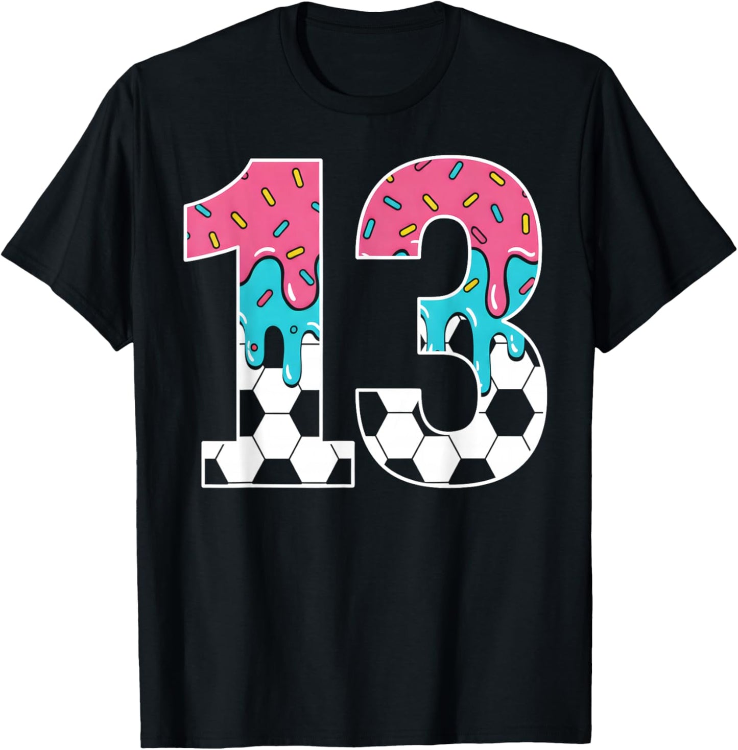 Soccer 13 Year Old Ice Cream Drip Youth 13th Birthday Boy 13 T-Shirt - T-Shirt | Black