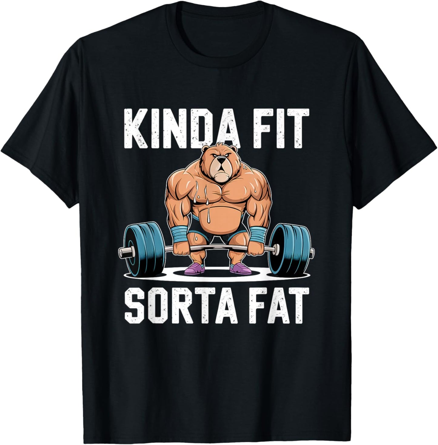 Kinda Fit Sorta Fat Funny Gym Body Cute Bear Retro T-Shirt - T-Shirt | Black