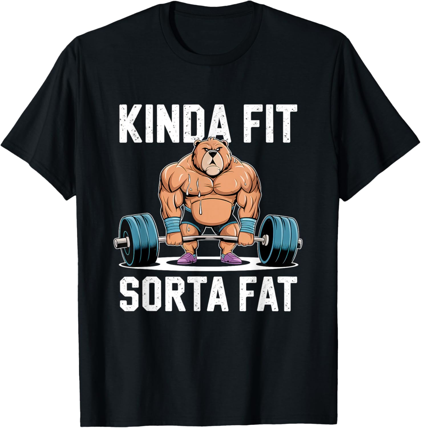 Kinda Fit Sorta Fat Funny Gym Body Cute Bear Retro T-Shirt - T-Shirt | Black