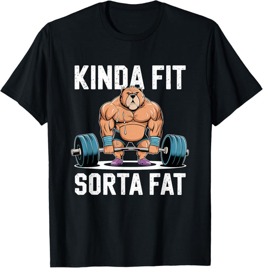 Kinda Fit Sorta Fat Funny Gym Body Cute Bear Retro T-Shirt - T-Shirt | Black