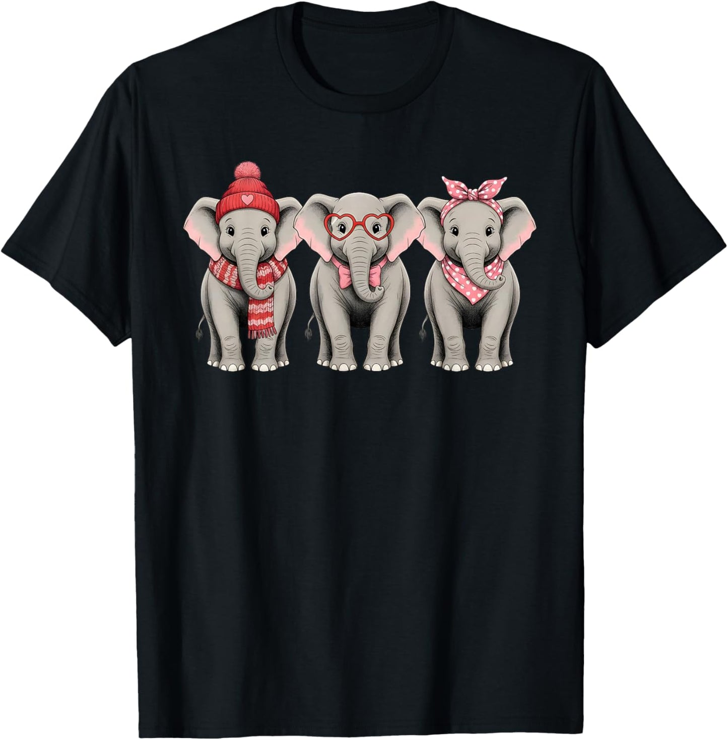 Retro Elephant Cute Valentine Safari Animal T-Shirt - T-Shirt | Black