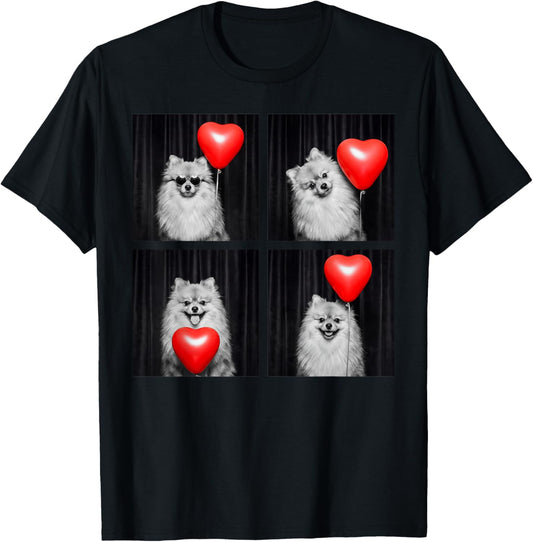 Funny Pomeranian Photobooth Dog Lover Design Valentines T-Shirt - T-Shirt | Black