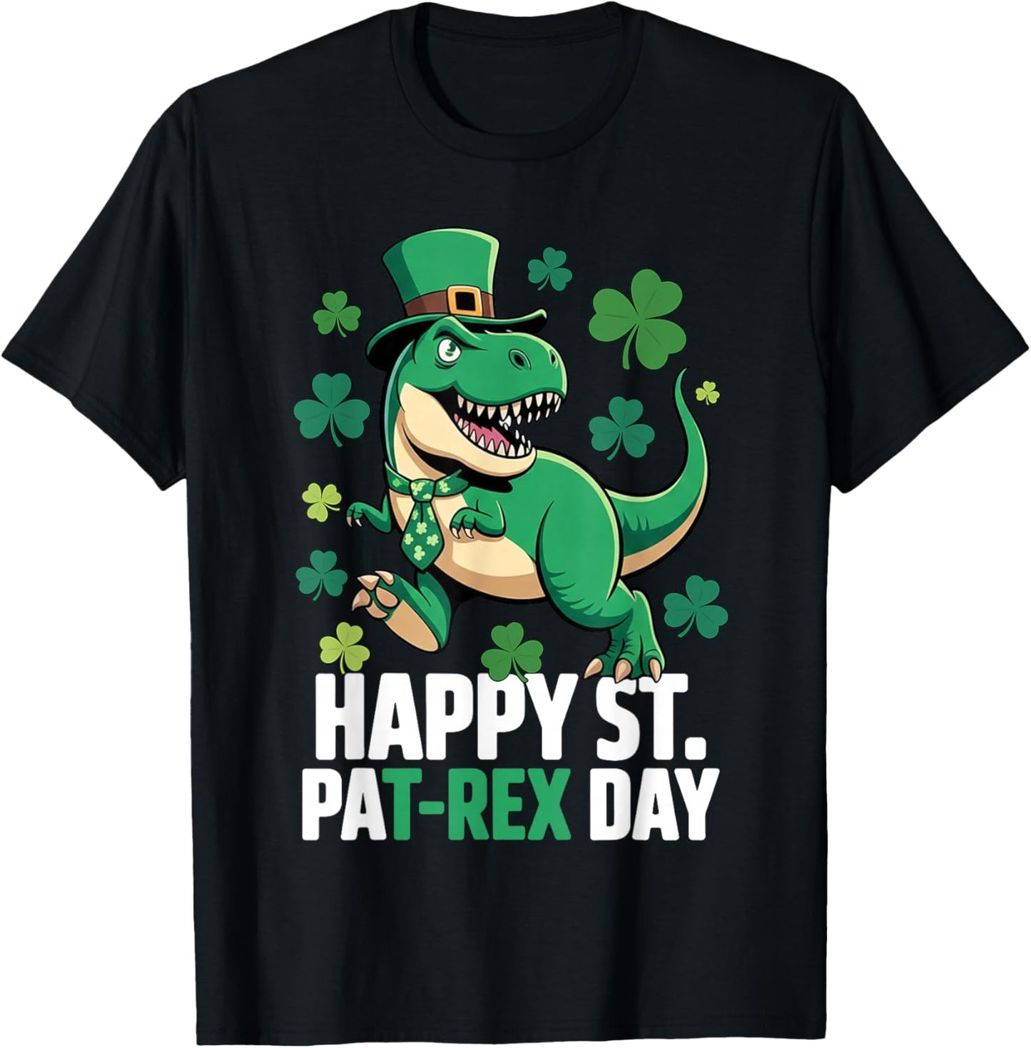 Happy St PaT-Rex Dinosaur Saint Patrick's Day for Boys Girls T-Shirt - T-Shirt | Black