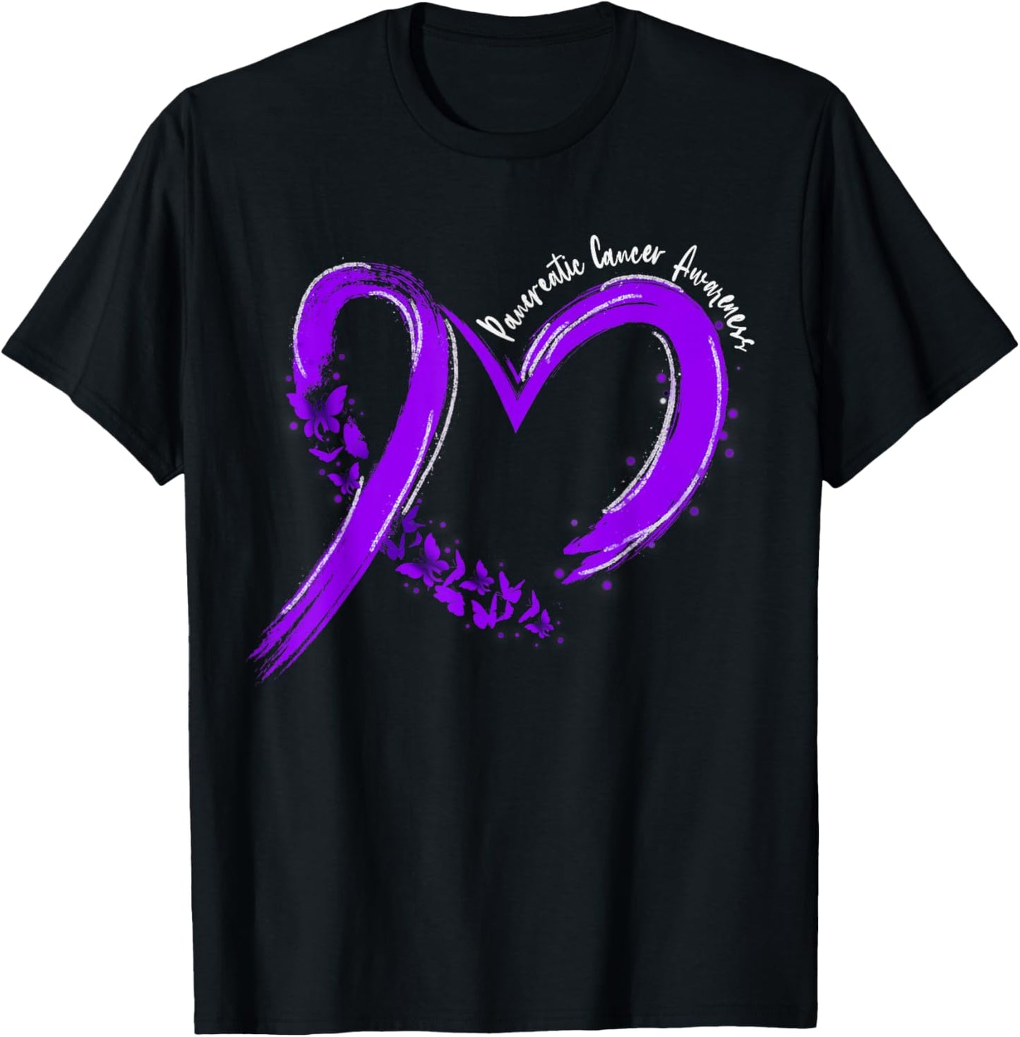 Pancreatic Cancer Awareness Heart Ribbon Purple Girls T-Shirt - T-Shirt | Black