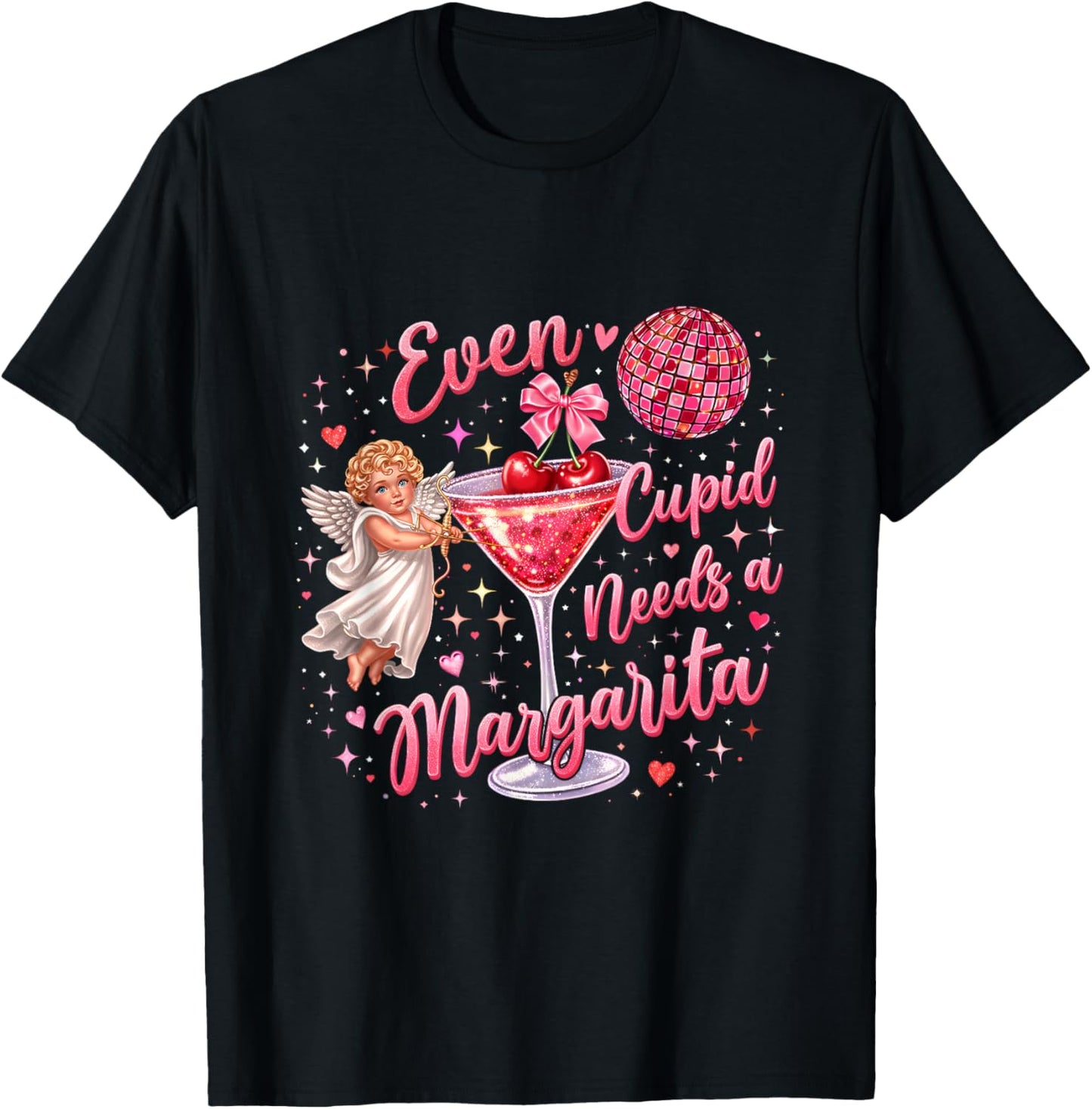 Valentine Funny Even Cupid Need A Margarita Retro Trendy T-Shirt - T-Shirt | Black