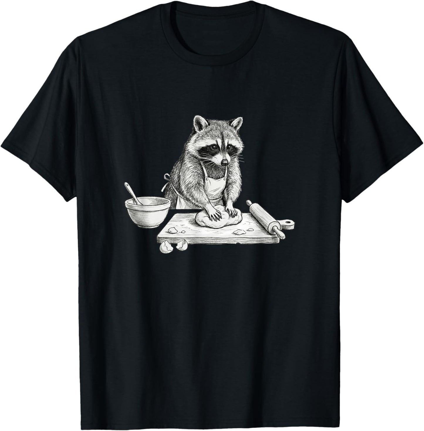 Funny Raccoon Baker Kneading Dough Cute Animal Baking T-Shirt - T-Shirt | Black