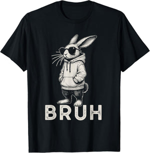 Bruh Bunny Face with Sunglasses Easter Day for Boys Men Kids T-Shirt - T-Shirt | Black