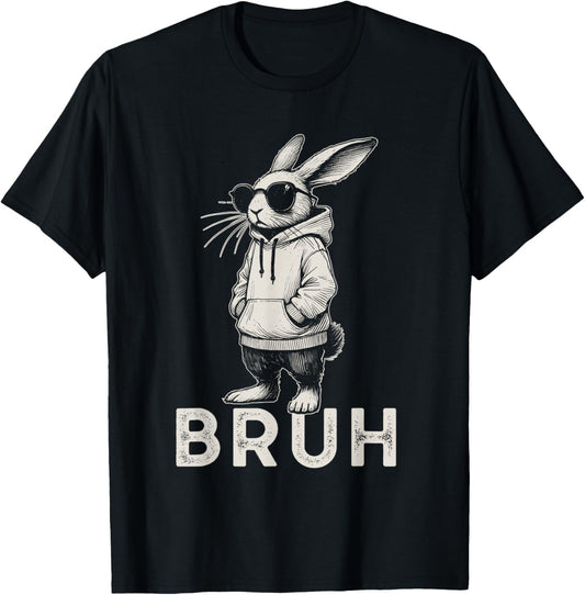 Bruh Bunny Face with Sunglasses Easter Day for Boys Men Kids T-Shirt - T-Shirt | Black