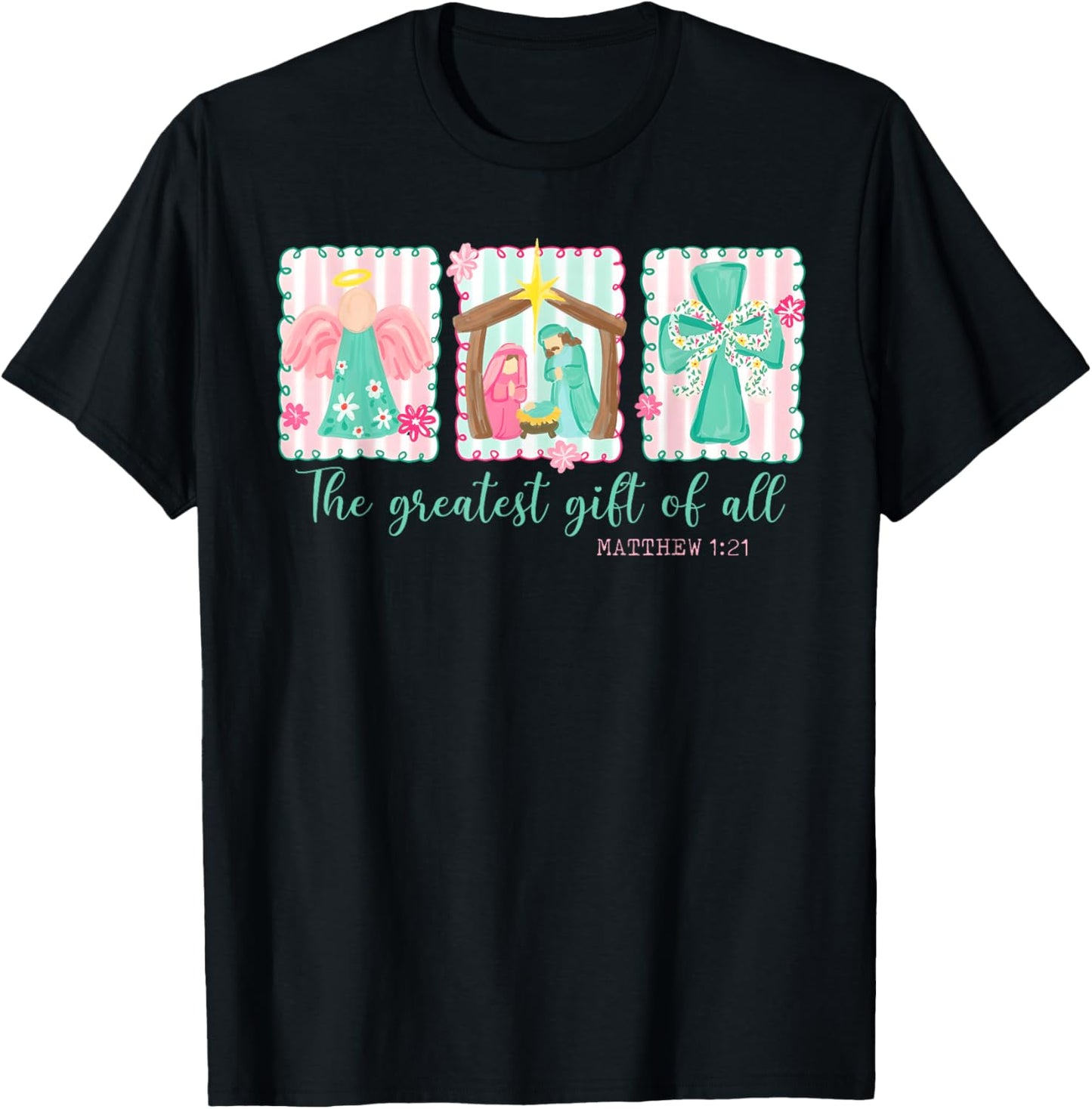 Preppy Greatest of All Nativity Scene Christian Christmas T-Shirt - T-Shirt | Black
