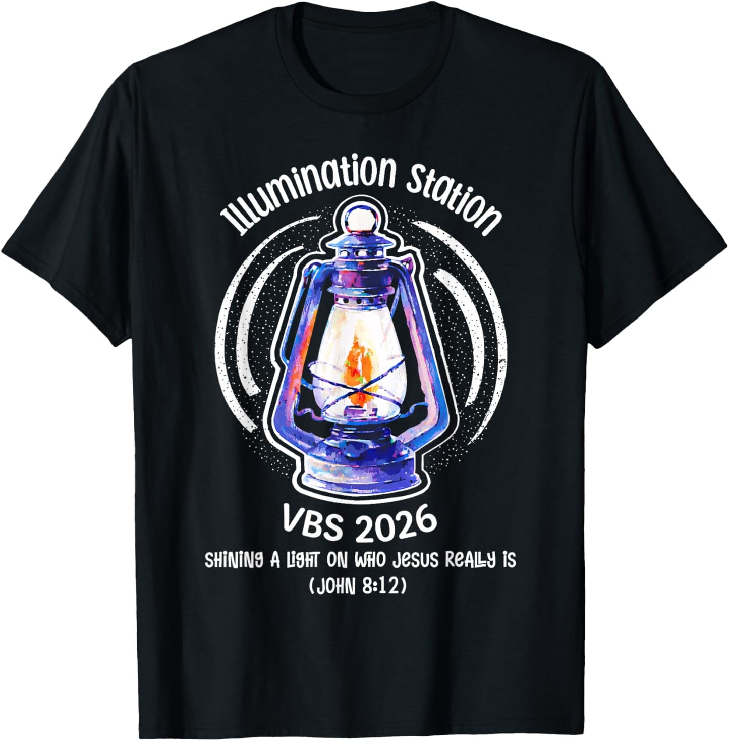 Retro Illumination Station VBS 2026 John 8:12 Bible Verse T-Shirt - T-Shirt | Black
