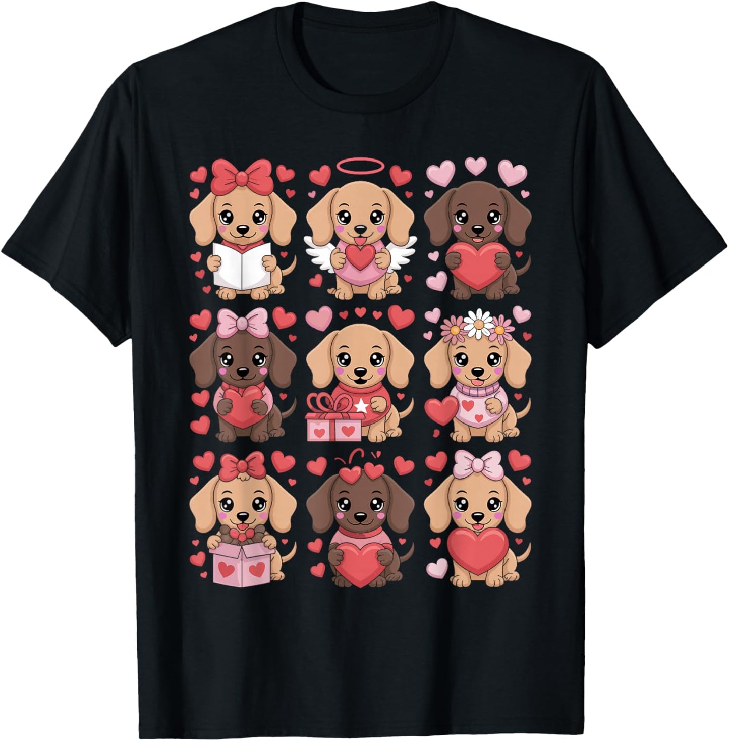 Cute Dachshund Valentine's Day Wiener Doxie Dog Lover Heart T-Shirt - T-Shirt | Black