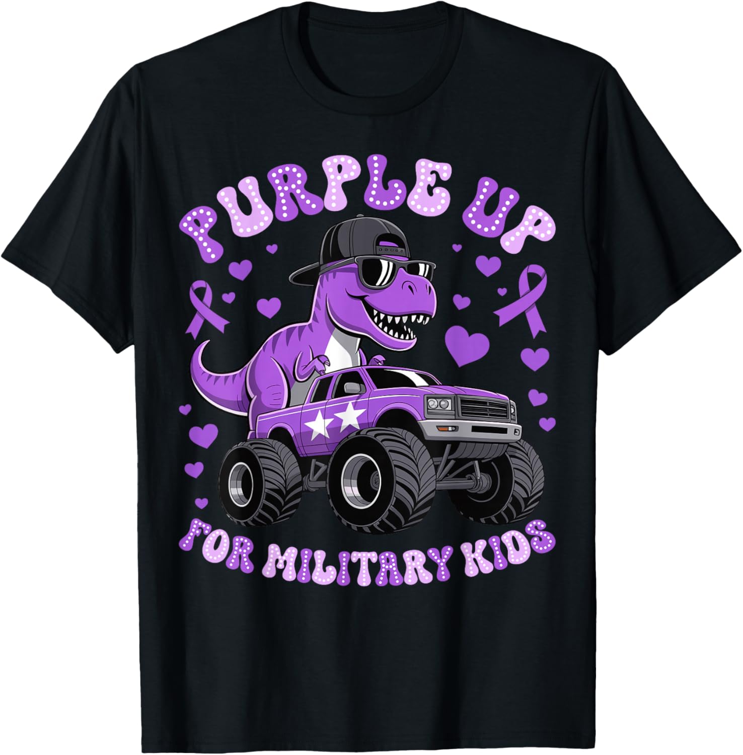 Purple Up Military Kids Military Child Month Monster Truck T-Shirt - T-Shirt | Black