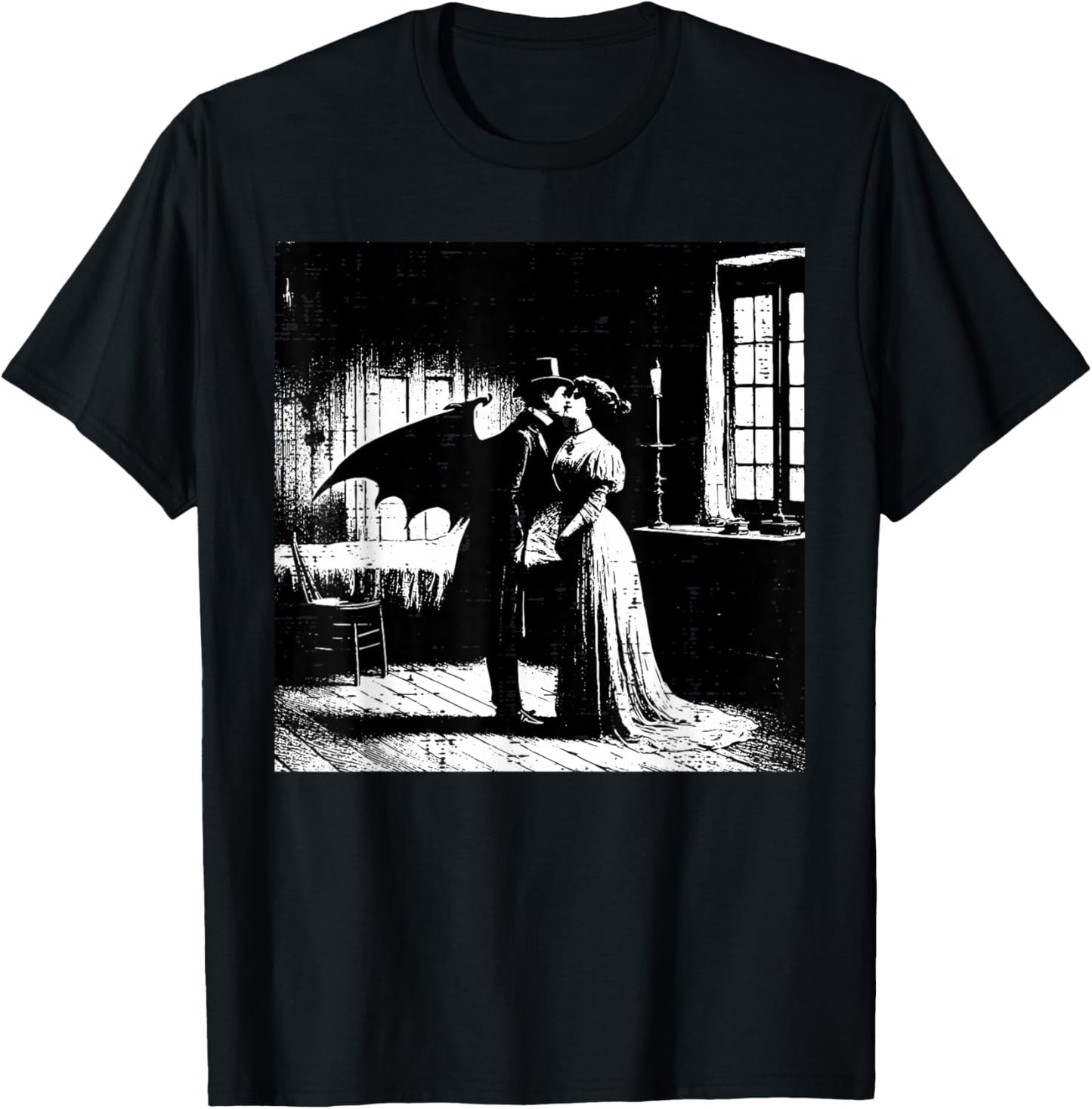 Halloween Vampire Kissing Woman Vintage Costume Men Women T-Shirt - T-Shirt | Black