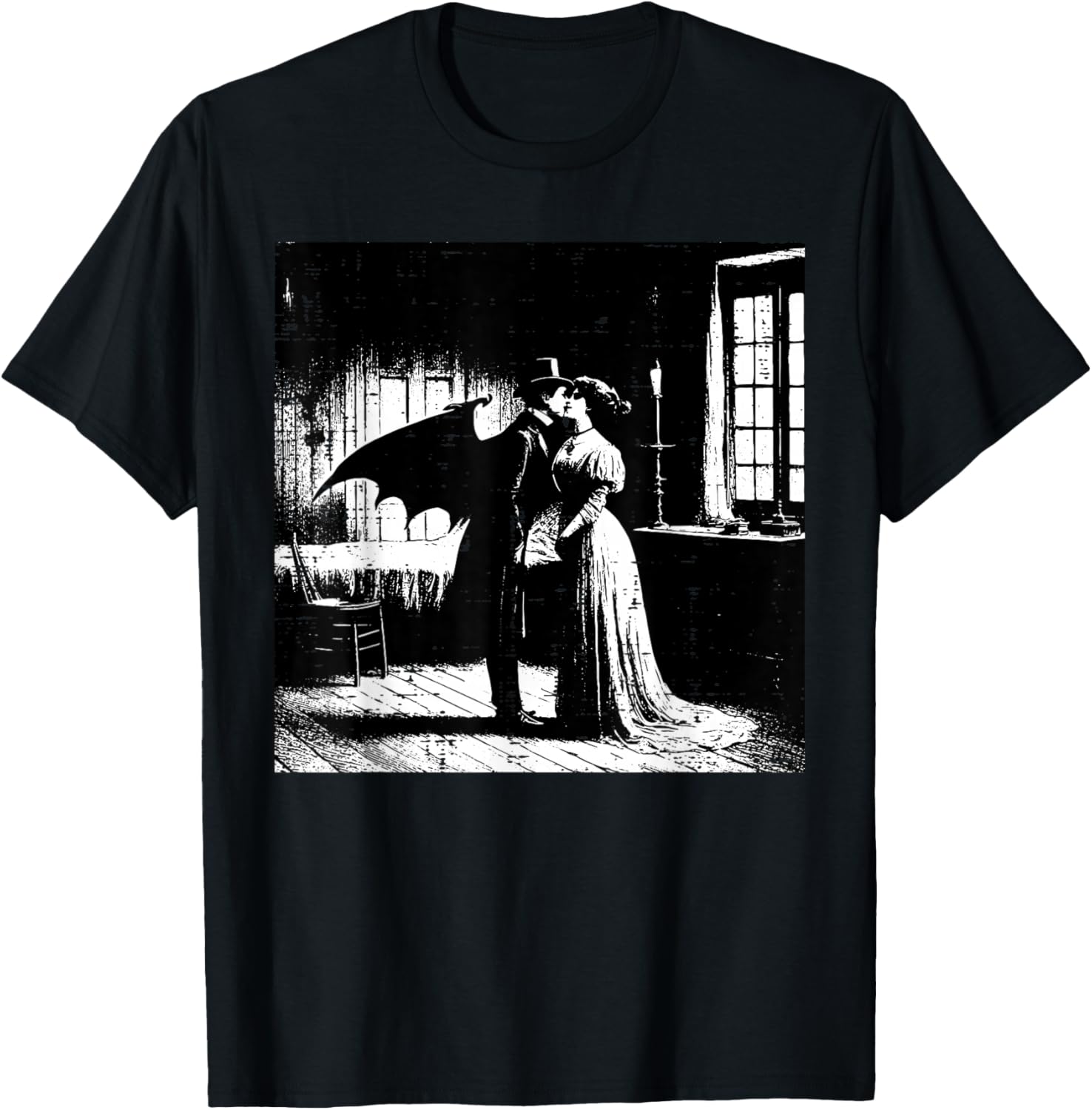 Halloween Vampire Kissing Woman Vintage Costume Men Women T-Shirt - T-Shirt | Black