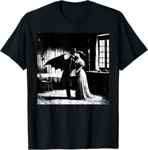 Halloween Vampire Kissing Woman Vintage Costume Men Women T-Shirt - T-Shirt | Black
