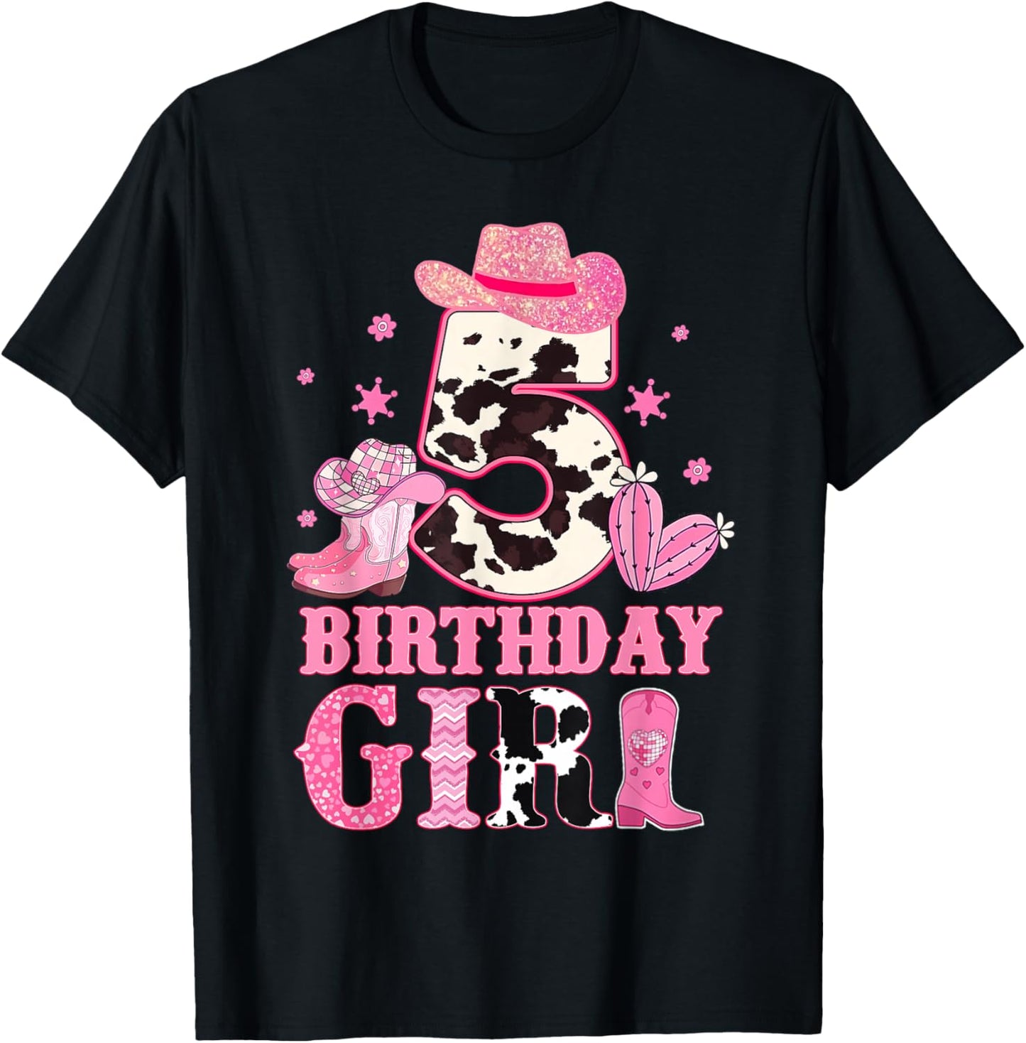 Kids 5th Birthday Girl Rodeo Western Cowgirl Birthday Party T-Shirt - T-Shirt | Black