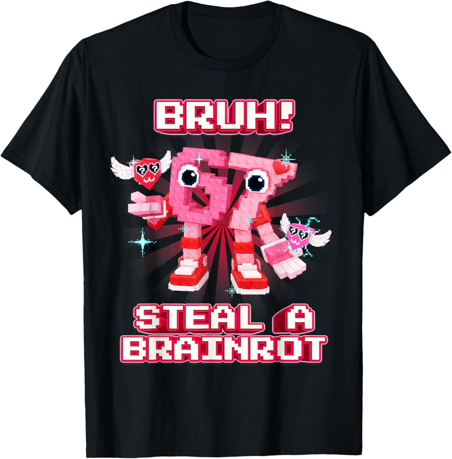 Bruh 67 Six Seven 6-7 Funny Valentines Brainrot Meme T-Shirt - T-Shirt | Black