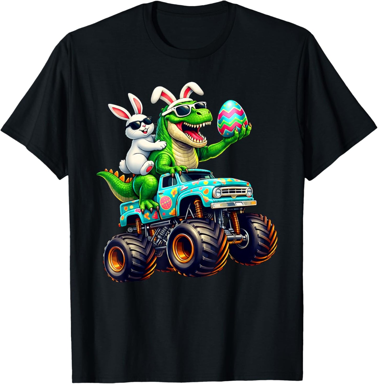 Happy Easter Bunny T Rex Monster Truck Dinosaur Boy Men T-Shirt - T-Shirt | Black