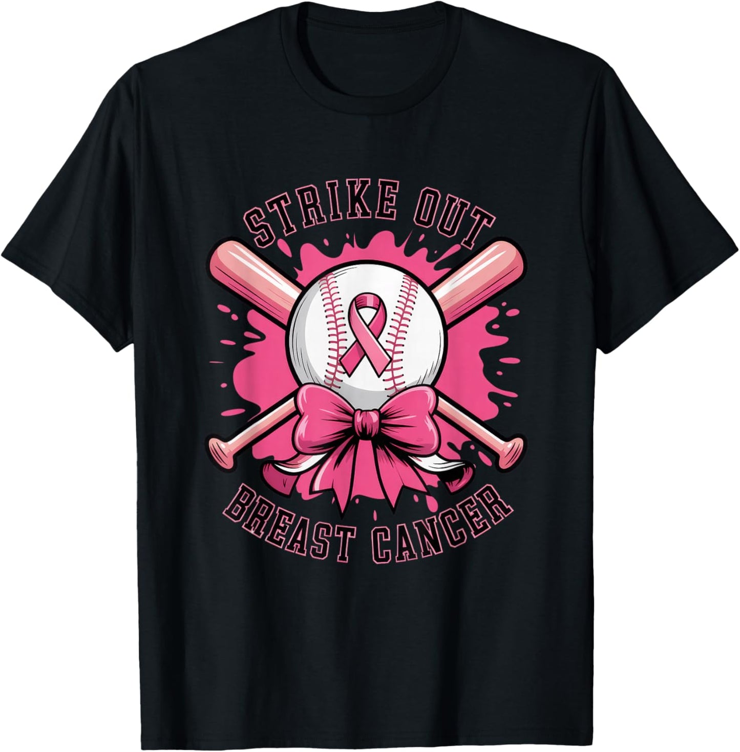 Strike Out Breast Cancer Baseball Pink T-Shirt - T-Shirt | Black