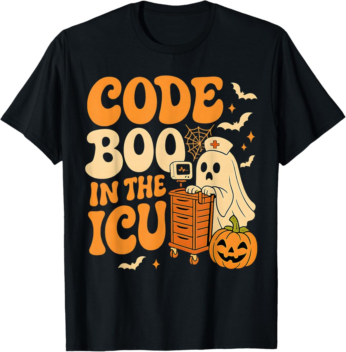 Code Boo in The ICU Nurse Halloween Costume Ghost Nursing T-Shirt - T-Shirt | Black