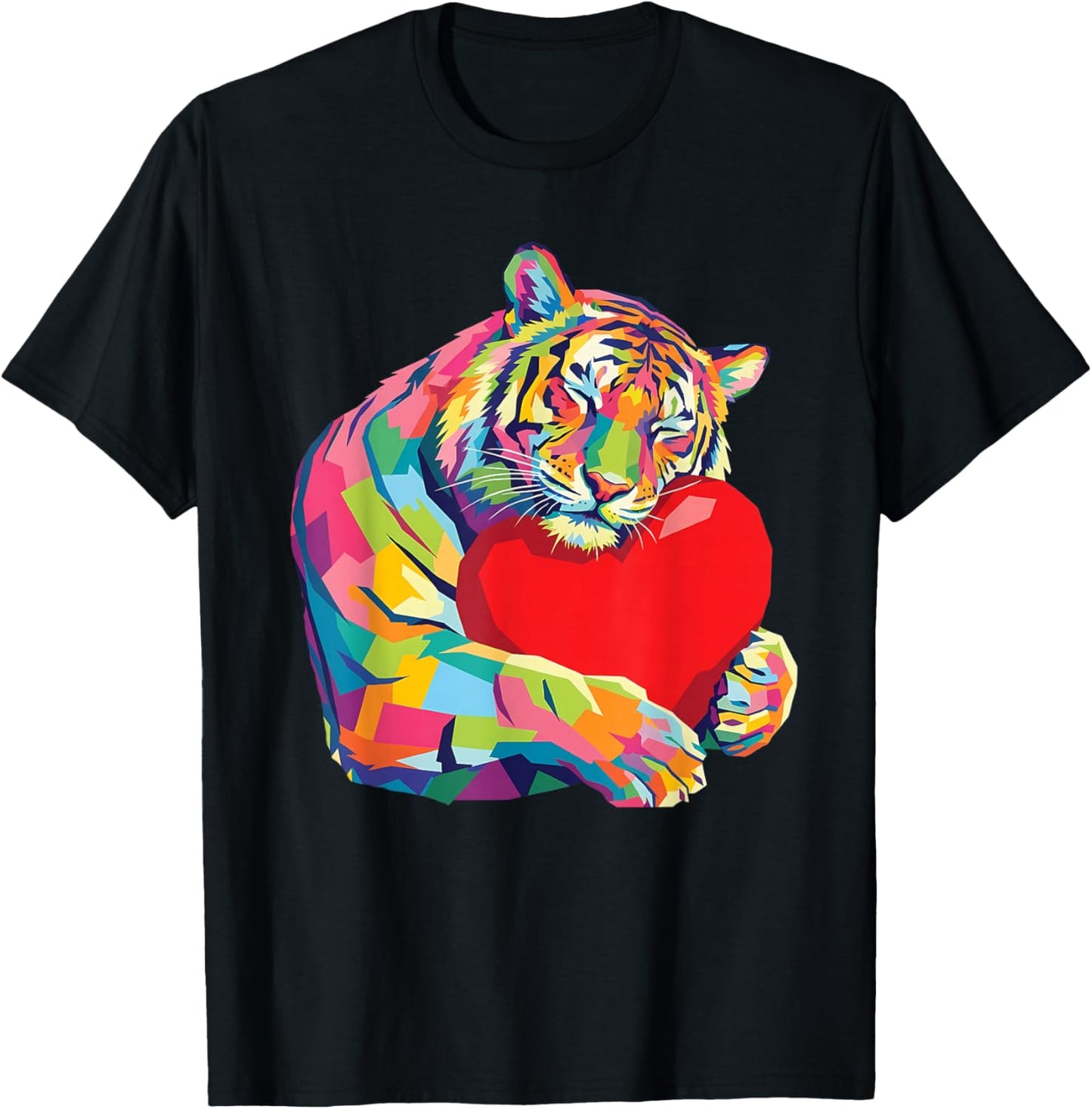 Tiger Hugging Valentine Heart Color Critters Rainbow T-Shirt - T-Shirt | Black