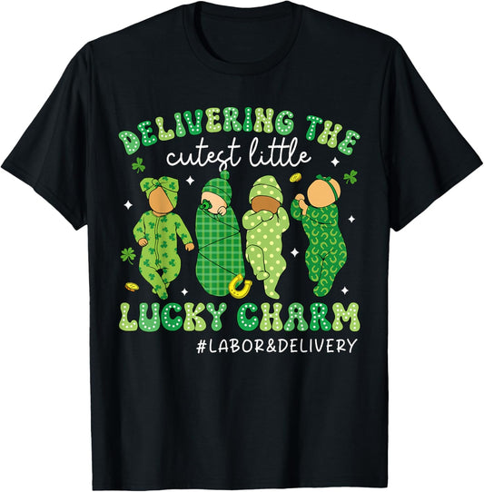 Delivering The Cutest Lucky Charms Baby Nurse Patricks Day T-Shirt - T-Shirt | Black